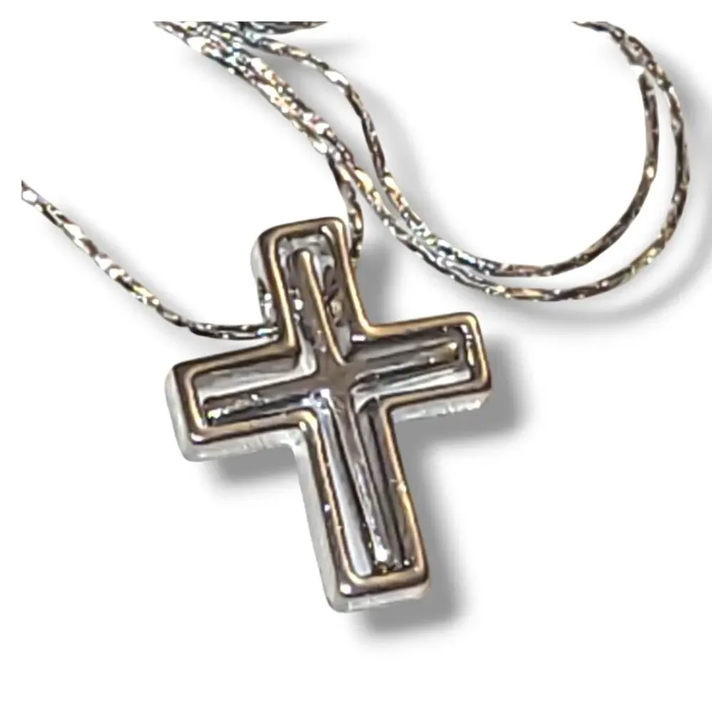 18K White Gold Plated Cross Pendant‎ Necklace 18